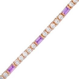 Baguette-Cut Amethyst and White Lab-Created Sapphire Alternating Bracelet in Sterling Silver with 18K Rose Gold Plate