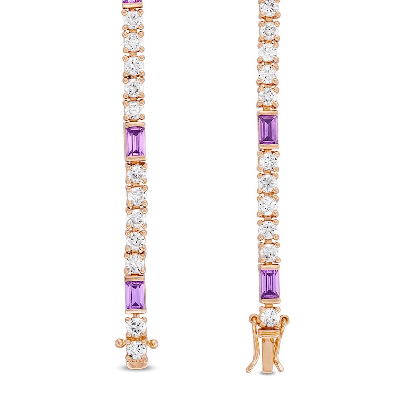 Baguette-Cut Amethyst and White Lab-Created Sapphire Alternating Bracelet in Sterling Silver with 18K Rose Gold Plate