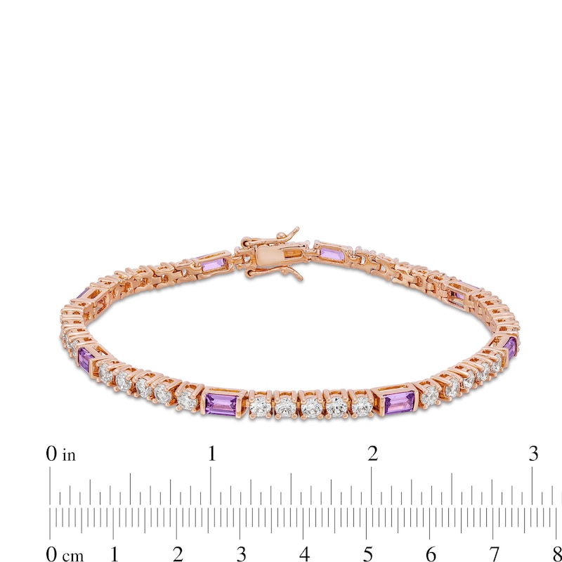 Baguette-Cut Amethyst and White Lab-Created Sapphire Alternating Bracelet in Sterling Silver with 18K Rose Gold Plate