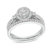 Thumbnail Image 1 of 1/2 CT. T.W. Oval-Shaped Multi-Diamond Frame Collar Vintage-Style Bridal Set in 10K White Gold