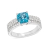 Thumbnail Image 1 of 7.0mm Cushion-Cut Swiss Blue Topaz and White Lab-Created Sapphire Triple Row Ring in Sterling Silver