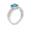 Thumbnail Image 2 of 7.0mm Cushion-Cut Swiss Blue Topaz and White Lab-Created Sapphire Triple Row Ring in Sterling Silver