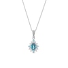 Thumbnail Image 1 of Pear-Shaped Blue and White Topaz Sunburst Frame Drop Pendant in Sterling Silver