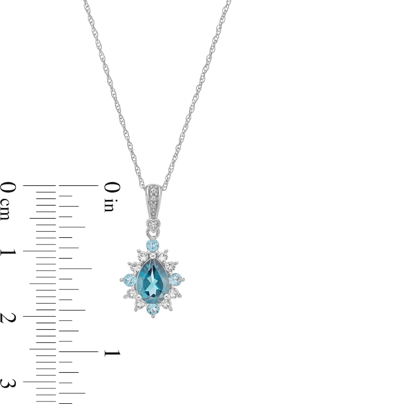 Main Image 3 of Pear-Shaped Blue and White Topaz Sunburst Frame Drop Pendant in Sterling Silver