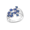 Thumbnail Image 0 of Multi-Shaped Blue and White Lab-Created Sapphire Multi-Row Open Shank Wrap Ring in Sterling Silver