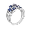 Thumbnail Image 3 of Multi-Shaped Blue and White Lab-Created Sapphire Multi-Row Open Shank Wrap Ring in Sterling Silver