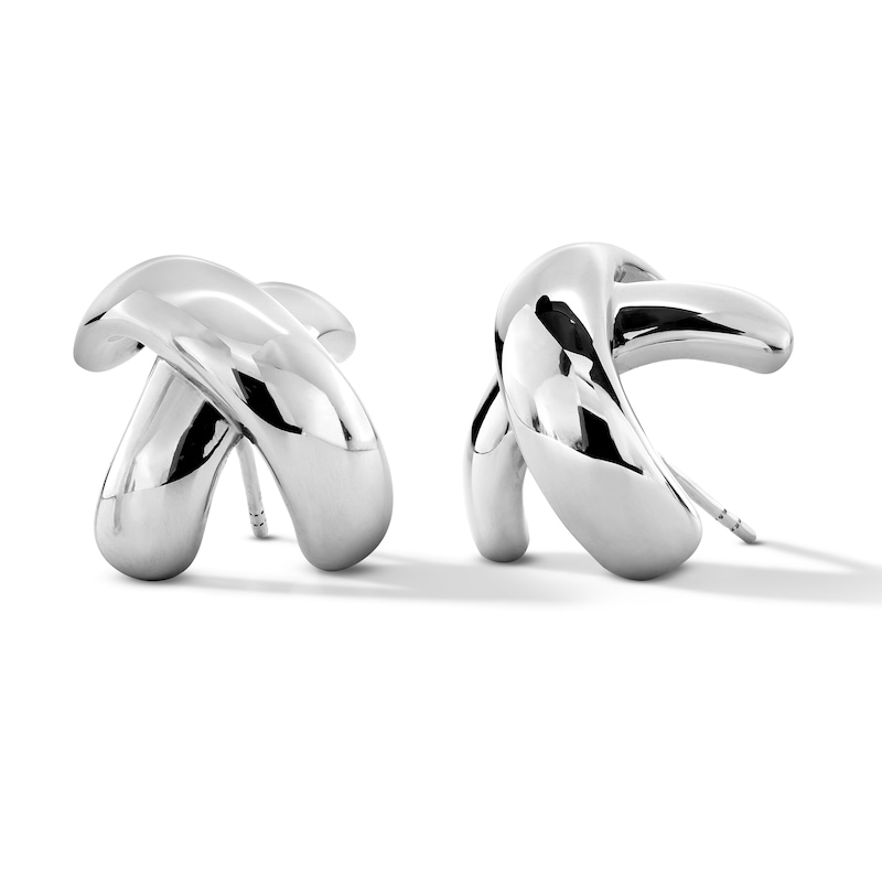 Crossover Curved Bar Stud Earrings in Hollow Sterling Silver