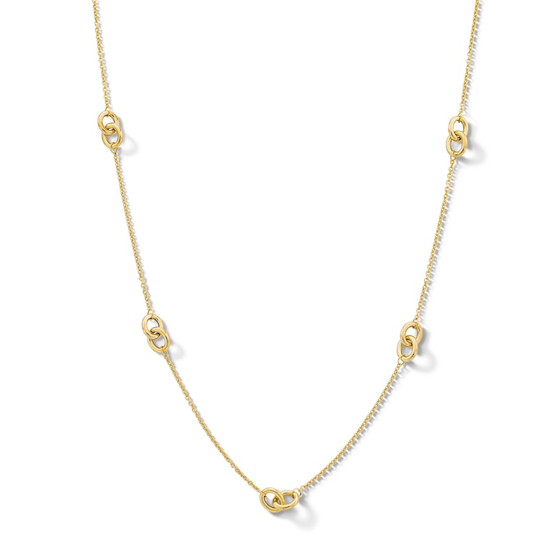 Interlocking Circles Station Chain Necklace in Hollow 14K Gold