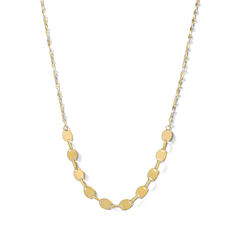 Oval Large and Small Mirror Chain Necklace in Solid 14K Gold - 18"