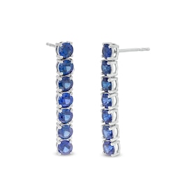 4.0mm Blue Lab-Created Sapphire Seven Stone Linear Drop Earrings in Sterling Silver