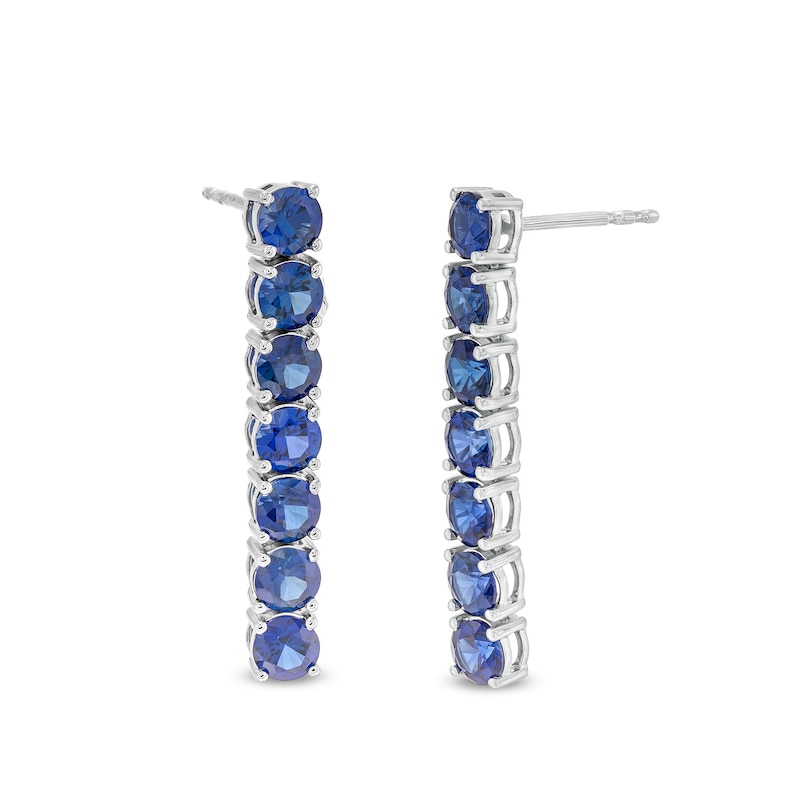 4.0mm Blue Lab-Created Sapphire Seven Stone Linear Drop Earrings in Sterling Silver