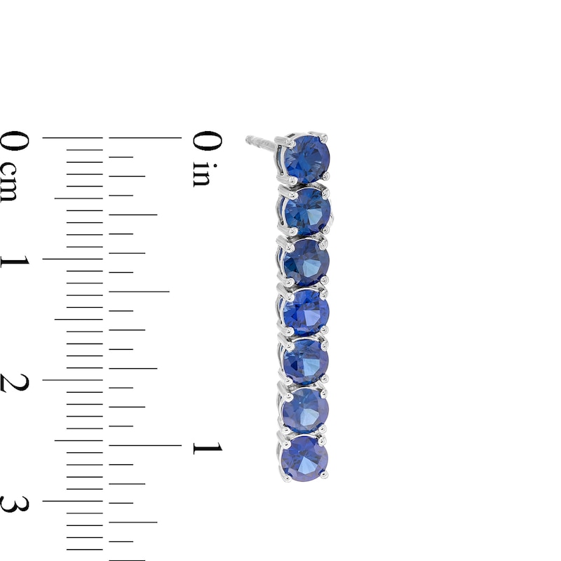 4.0mm Blue Lab-Created Sapphire Seven Stone Linear Drop Earrings in Sterling Silver