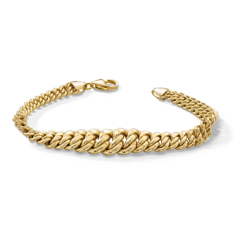 Graduated Double Curb Link Bracelet in Hollow 10K Gold - 7.5”