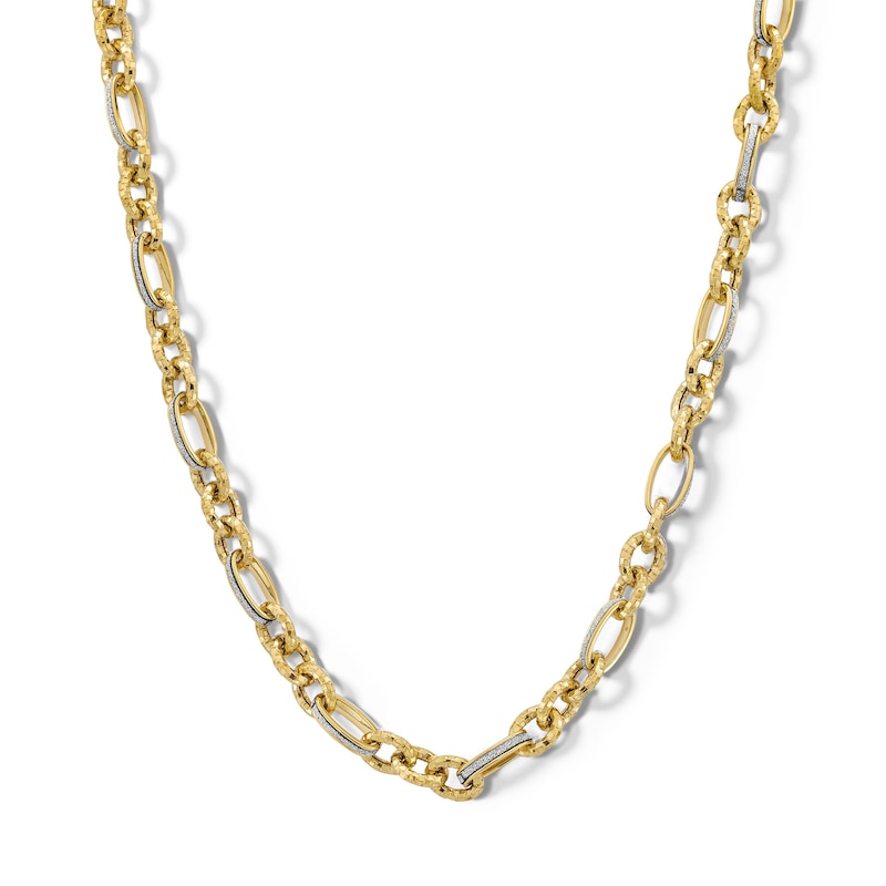 Diamond-Cut Alternating Glitter Link Chain Necklace in Hollow 10K Gold