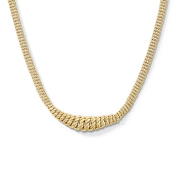 Graduated Double Curb Link Necklace in Hollow 10K Gold