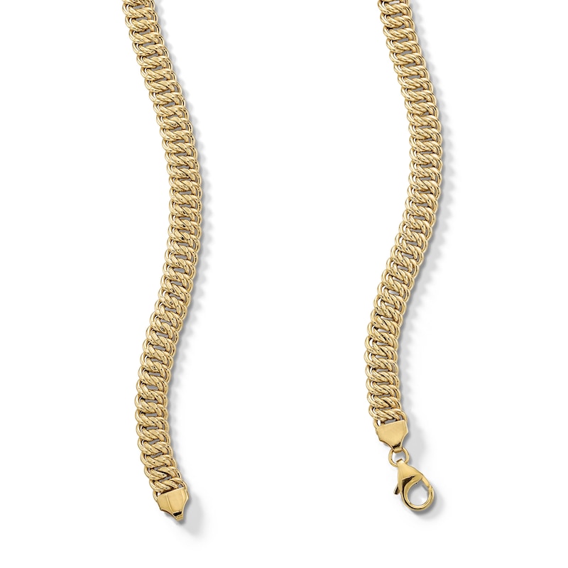 Graduated Double Curb Link Necklace in Hollow 10K Gold