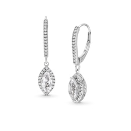 Marquise White Lab-Created Sapphire Frame Drop Earrings in Sterling Silver