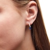 Thumbnail Image 1 of Oval Blue Sapphire and 1/5 CT. T.W. Diamond Twist Drop Earrings in 10K Gold