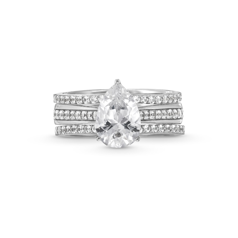 Pear-Shaped White Lab-Created Sapphire Three Piece Bridal Set in Sterling Silver