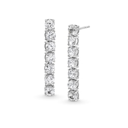 4.0mm White Lab-Created Sapphire Seven Stone Linear Drop Earrings in Sterling Silver