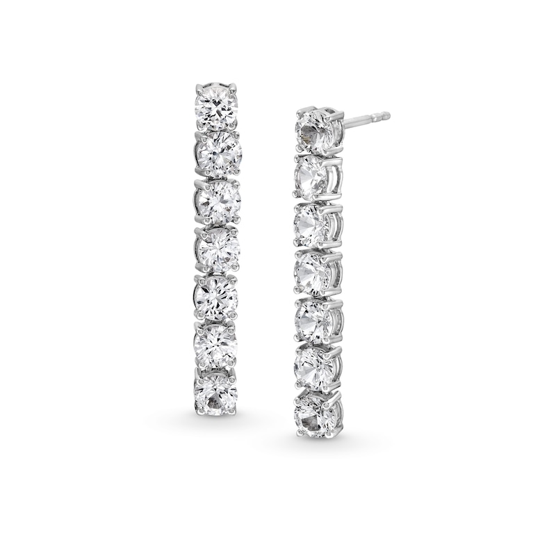 Main Image 1 of 4.0mm White Lab-Created Sapphire Seven Stone Linear Drop Earrings in Sterling Silver