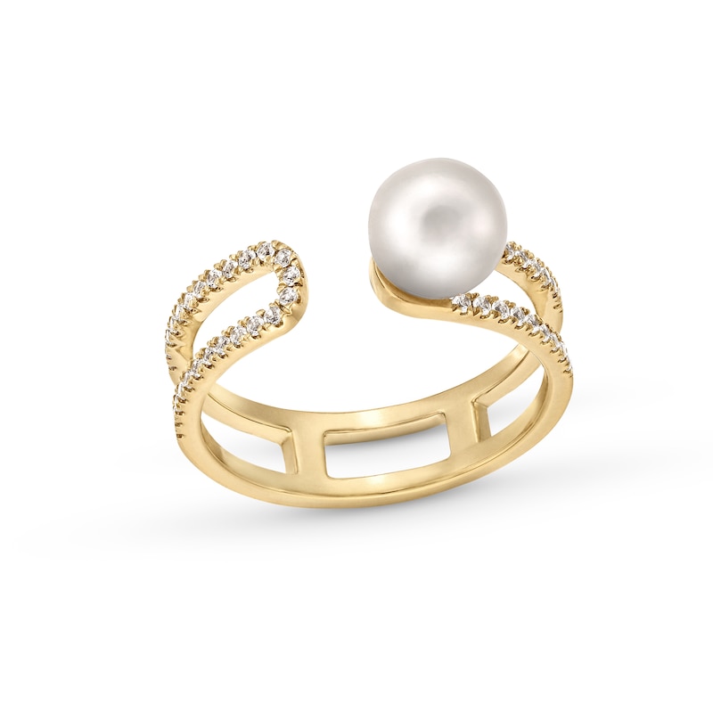 Freshwater Cultured Pearl and White Lab-Created Sapphire Open Loop Shank Ring in Sterling Silver with 18K Gold Plate