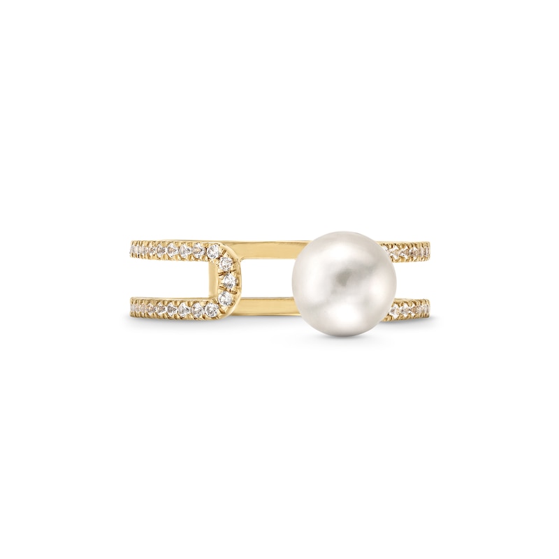 Freshwater Cultured Pearl and White Lab-Created Sapphire Open Loop Shank Ring in Sterling Silver with 18K Gold Plate