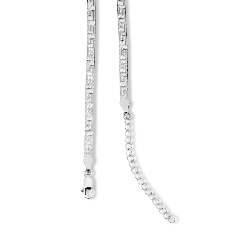 3.5mm Diamond-Cut Greek Key Herringbone Chain Necklace in Solid Sterling Silver