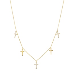 1/10 CT. T.W. Diamond and Polished Alternating Cross Dangle Station Necklace in 10K Gold