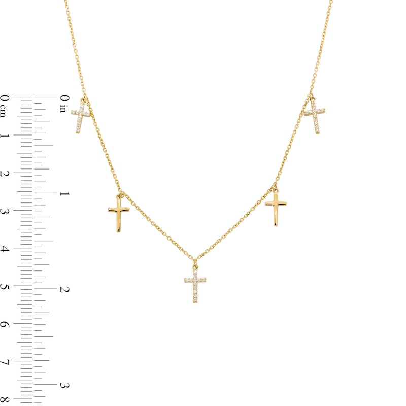 Main Image 4 of 1/10 CT. T.W. Diamond and Polished Alternating Cross Dangle Station Necklace in 10K Gold