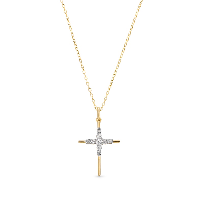 1/10 CT. T.W. Diamond Miracle Graduated Cross Pendant in Sterling Silver with 14K Gold Plate