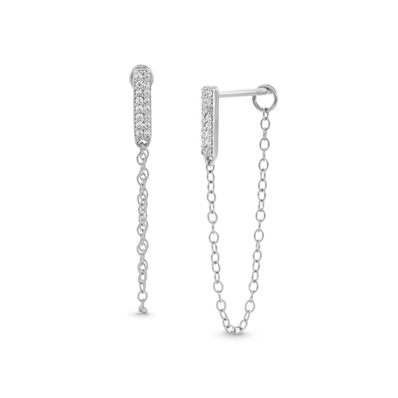 Main Image 1 of 1/10 CT. T.W. Diamond Double Row Bar Chain Drop Front/Back Earrings in 10K White Gold