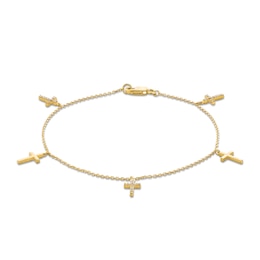 1/10 CT. T.W. Diamond and Polished Alternating Cross Dangle Station Bracelet in 10K Gold