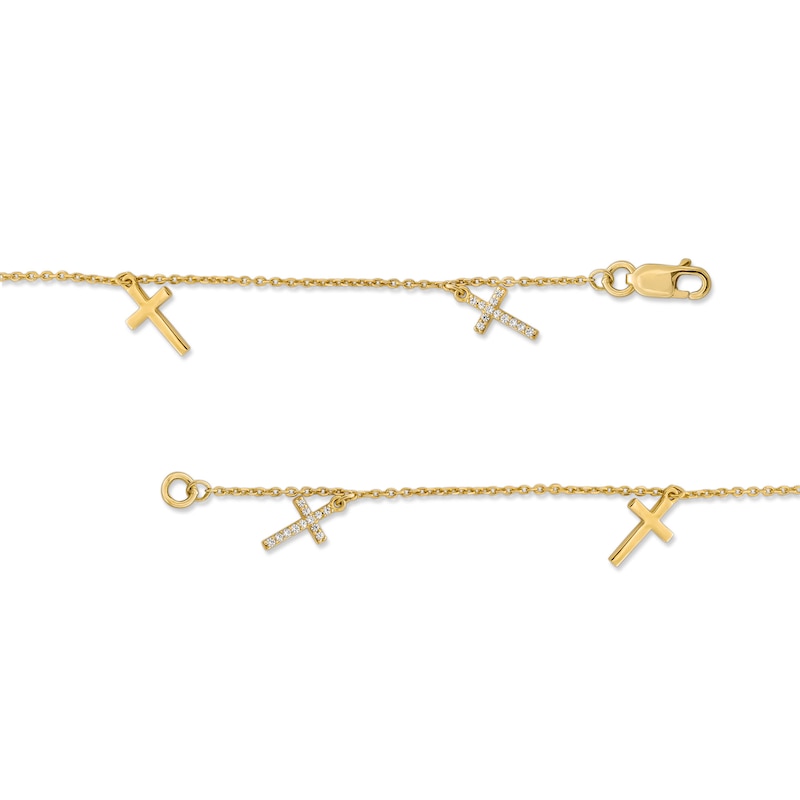 1/10 CT. T.W. Diamond and Polished Alternating Cross Dangle Station Bracelet in 10K Gold