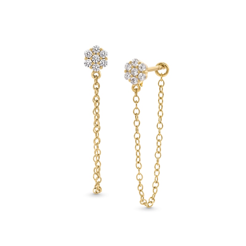 1/5 CT. T.W. Multi-Diamond Chain Drop Front/Back Earrings in 10K Gold