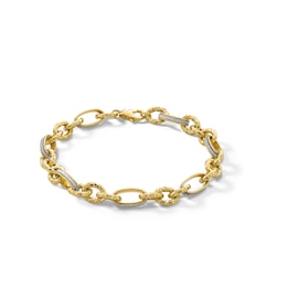 Diamond-Cut Alternating Glitter Link Chain Bracelet in Hollow 10K Gold - 7.75”