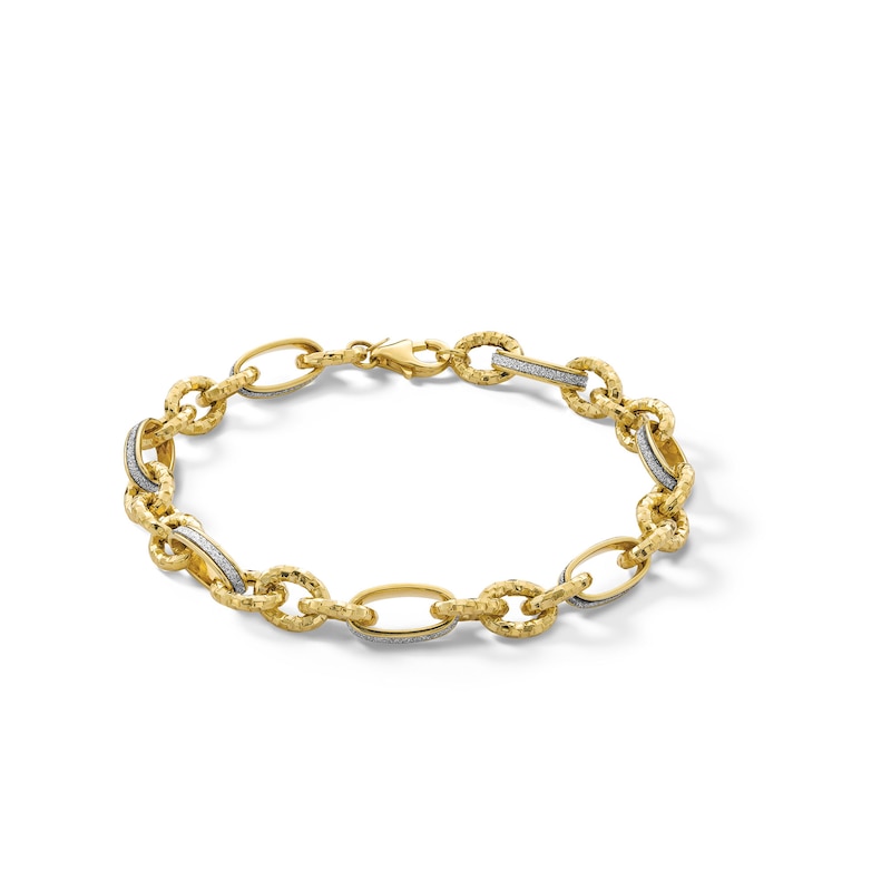 Main Image 1 of Diamond-Cut Alternating Glitter Link Chain Bracelet in Hollow 10K Gold - 7.75”