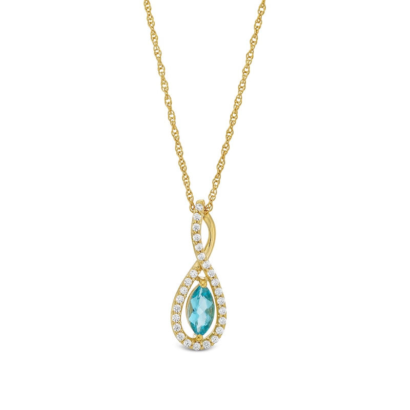 Marquise Swiss Blue Topaz and 1/5 CT. T.W. Diamond Infinity Twist Pendant in 10K Gold