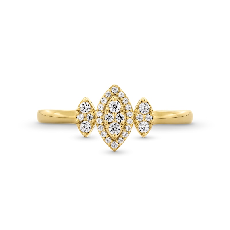 1/6 CT. T.W. Marquise-Shaped Multi-Diamond Frame Three Stone Promise Ring in 10K Gold