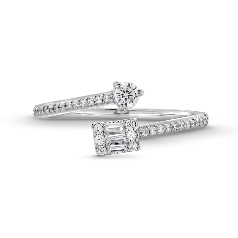 1/4 CT. T.W. Emerald-Shaped Multi-Diamond Open Bypass Promise Ring in 10K White Gold