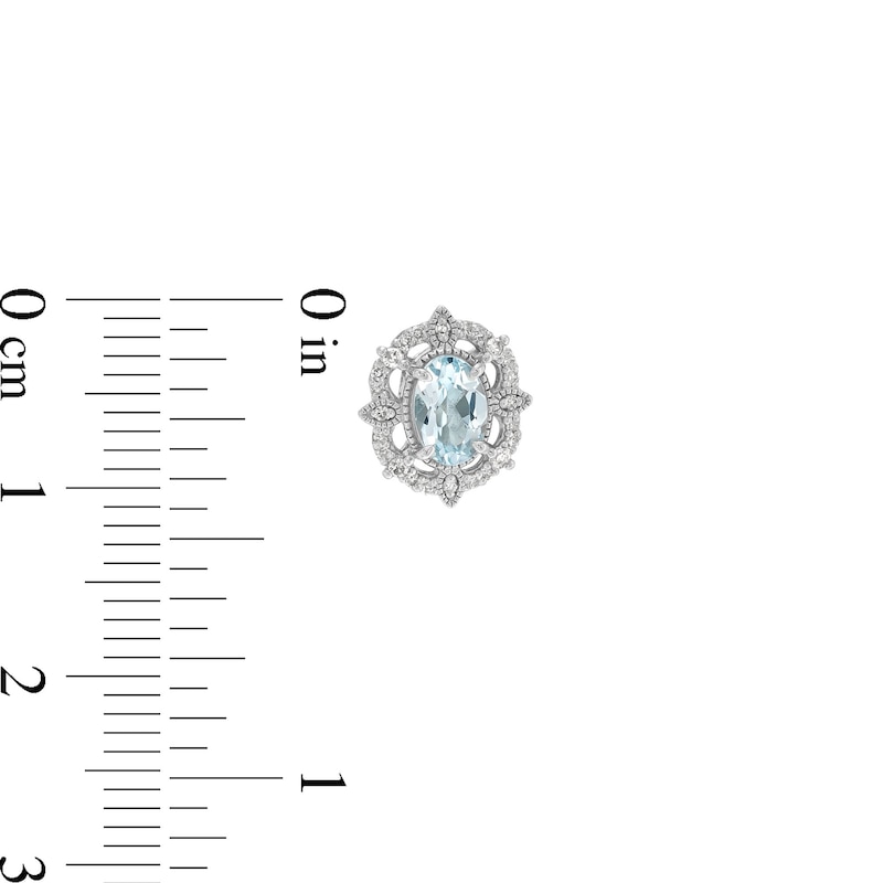 Oval Aquamarine and 1/8 CT. T.W. Diamond Art Deco Vintage-Style Stud Earrings in Sterling Silver