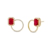 Thumbnail Image 0 of Emerald-Cut Lab-Created Ruby and White Lab-Created Sapphire Open Circle Earrings in Sterling Silver with 18K Gold Plate