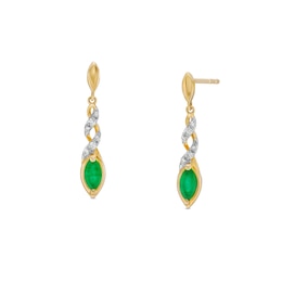 Marquise Emerald and 1/20 CT. T.W. Diamond Twist Drop Earrings in 10K Gold