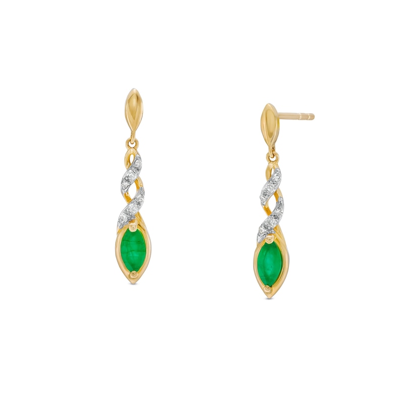 Marquise Emerald and 1/20 CT. T.W. Diamond Twist Drop Earrings in 10K Gold