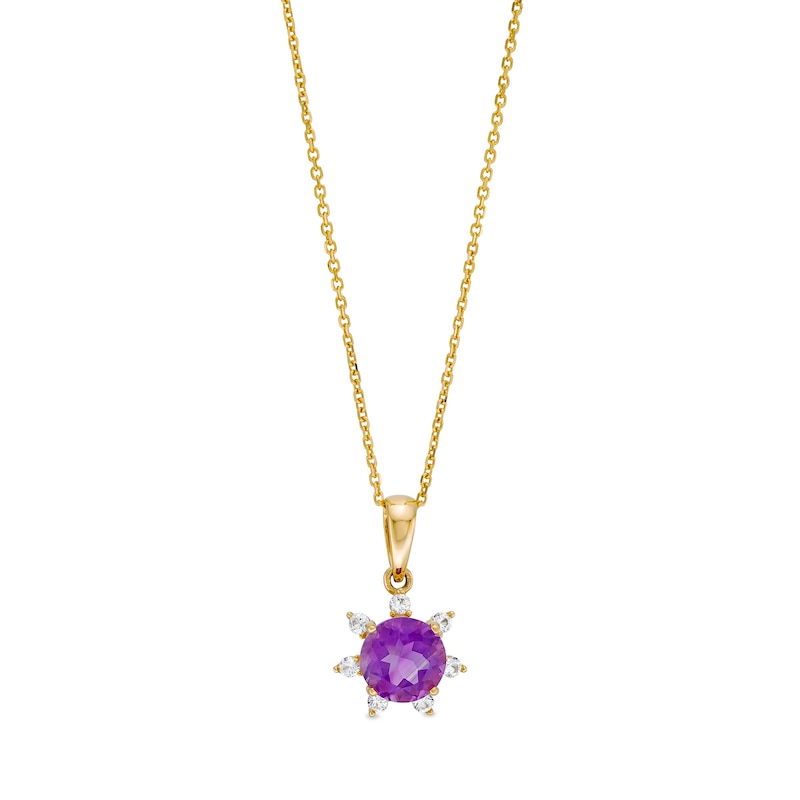 Main Image 1 of 6.0mm Amethyst and 1/10 CT. T.W. Diamond Flower Pendant in 10K Rose Gold