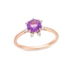 Thumbnail Image 0 of 6.0mm Amethyst and 1/10 CT. T.W. Diamond Flower Ring in 10K Rose Gold