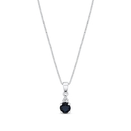 5.0mm Blue Sapphire and Diamond Accent Tri-Top Pendant in 14K White Gold