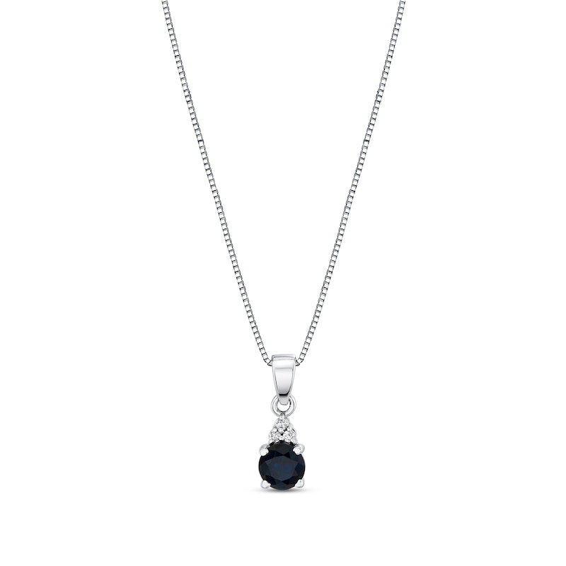 Main Image 1 of 5.0mm Blue Sapphire and Diamond Accent Tri-Top Pendant in 14K White Gold