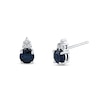 Thumbnail Image 1 of 4.0mm Blue Sapphire and 1/20 CT. T.W. Diamond Tri-Top Stud Earrings in 14K White Gold