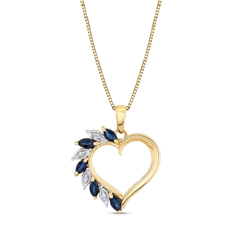 Main Image 1 of Marquise-Cut Blue Sapphire and Diamond Accent Shadow Heart Pendant in 10K Gold